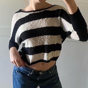 La Hearts Black and White Striped Sweater